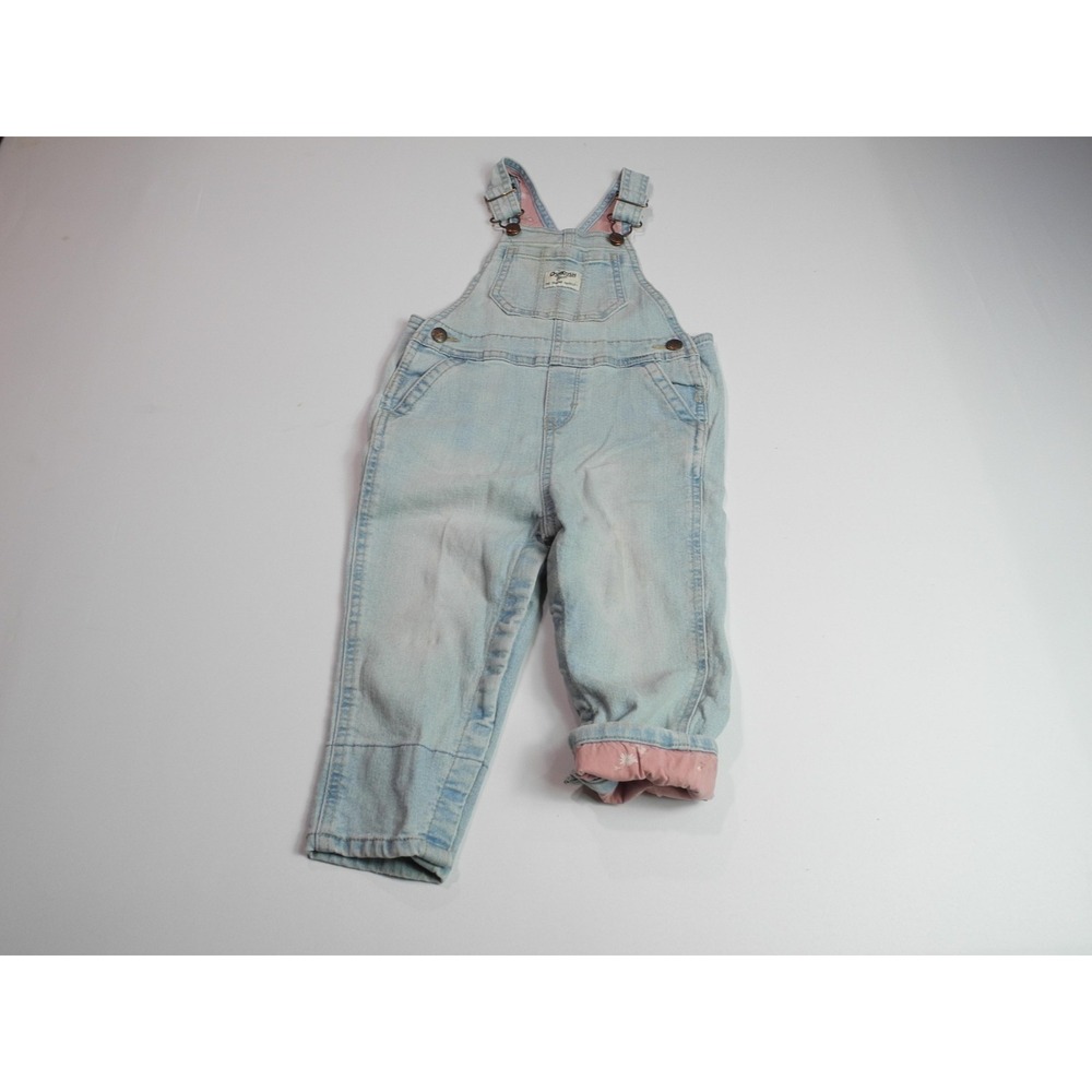 OshKosh B'gosh Overalls Girls 24M Denim Jean Lined Pink Floral Cuffed Vintage